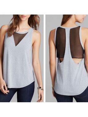 Addison Addy Draped Work Out Tank Top Black Mesh Cut Out Gray Gym Yoga Size S